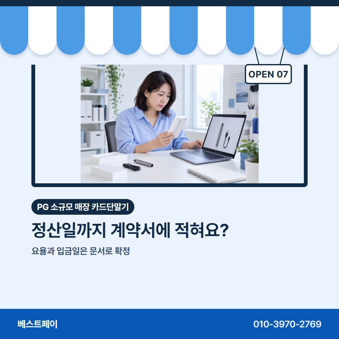 PG 소규모 매장 카드단말기 정산일까지 계약서에 적혀요? — 들쭉날쭉한 매출에 맞춰 묻는 것을 아홉 장에 담았어요